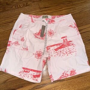 BRAND NEW J. Crew Men's Nautical Print Swim Trunk Shorts - Red, Pink, White